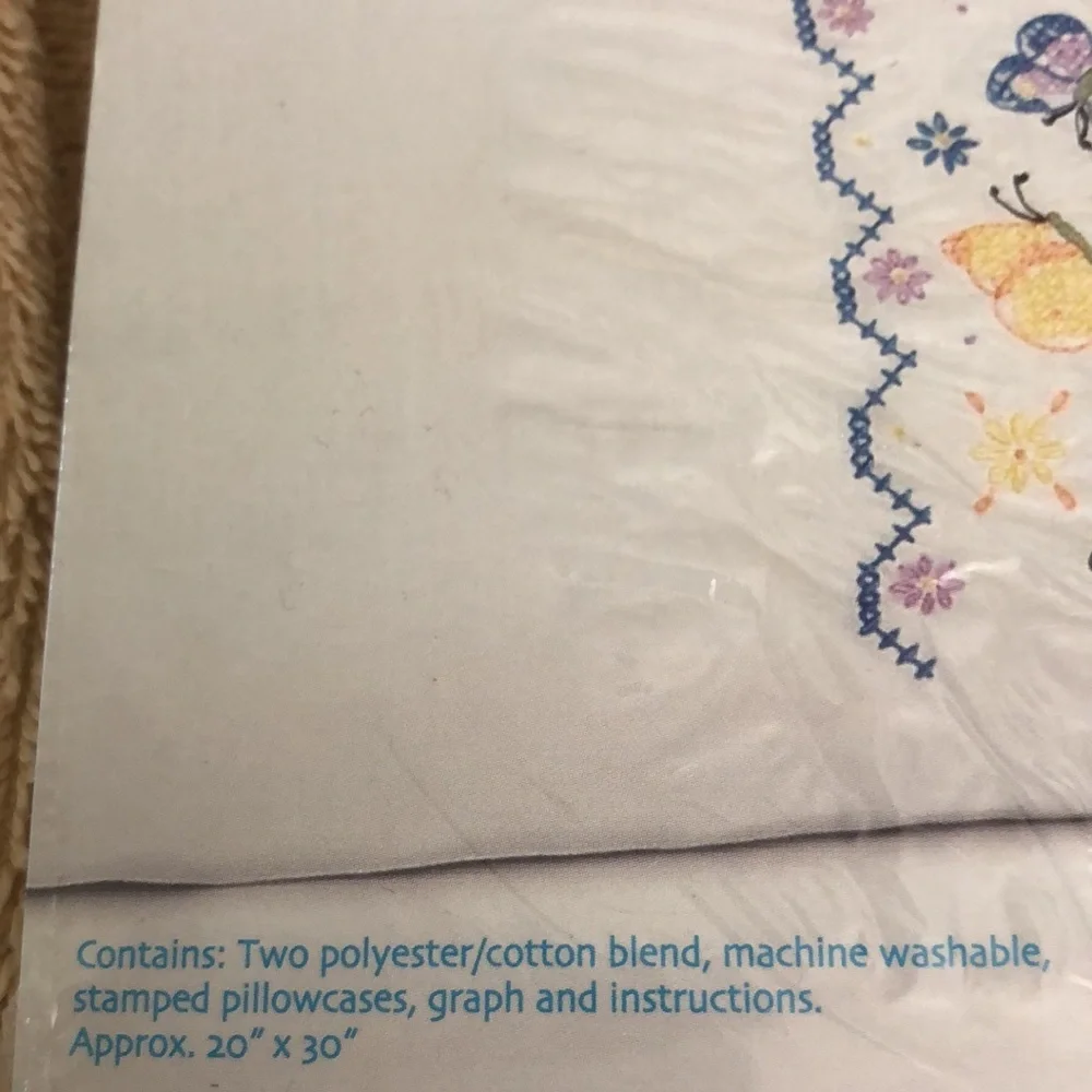 JanLynn Butterflies Embroidery Pillowcase 2 Pak 20 x 30 Stamped Cross Stitch